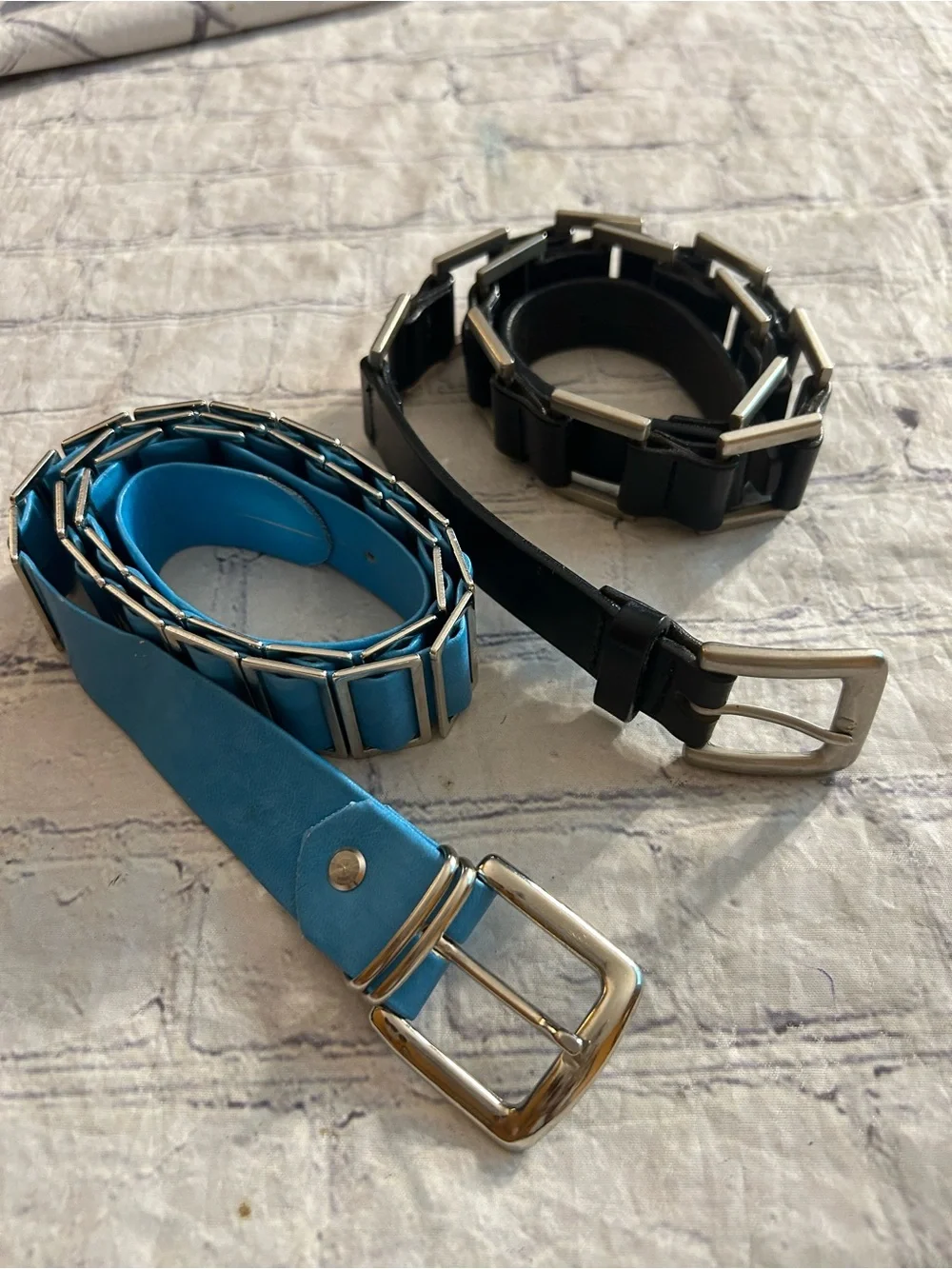 CALVIN KLEIN BLACK LEATHER WITH SILVER TONE CHAIN LINKS & TURQUOISE SILVER BELTS